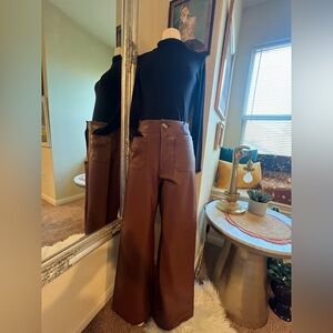 Maeve by Anthropologie faux leather Brown Wide-Leg Pants 28 Tall